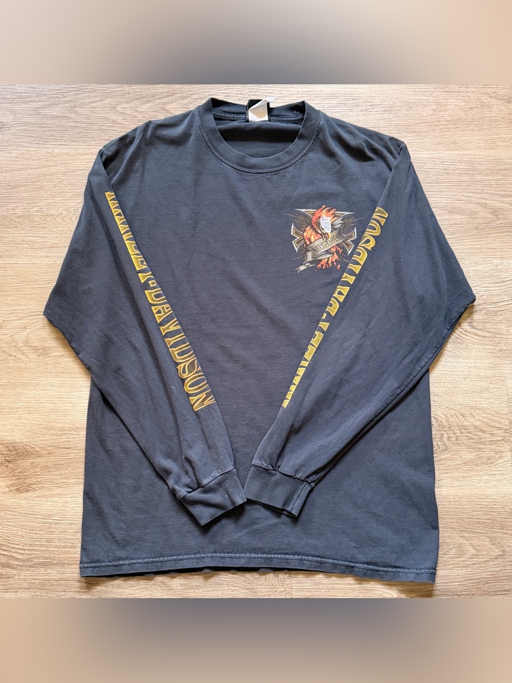 Harley-Davidson Black Long Sleeve Shirt with Yellow Sleeve Script